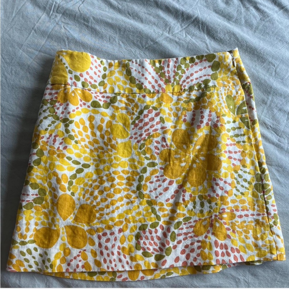 Yellow and green floral mini j crew skirt with pockets